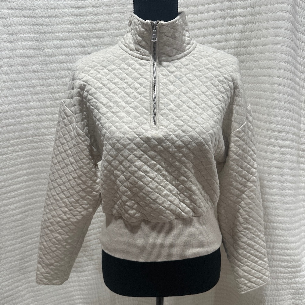 Banana Republic Quilted Quarter Zip Oatmeal Sweatshirt Size Small